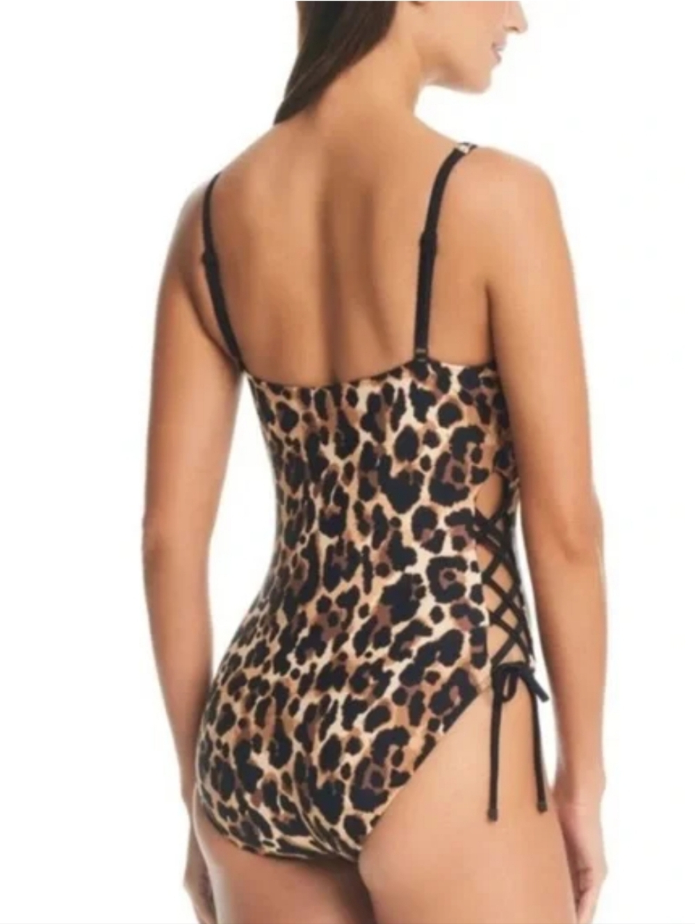 NWT Bar III® Women's Lace-Up Cheetah Print Swimsuit Macy's Summer Size X Small